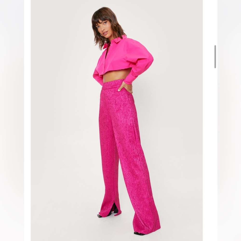 Nasty Gal Textured Jacquard Split Hem Pants